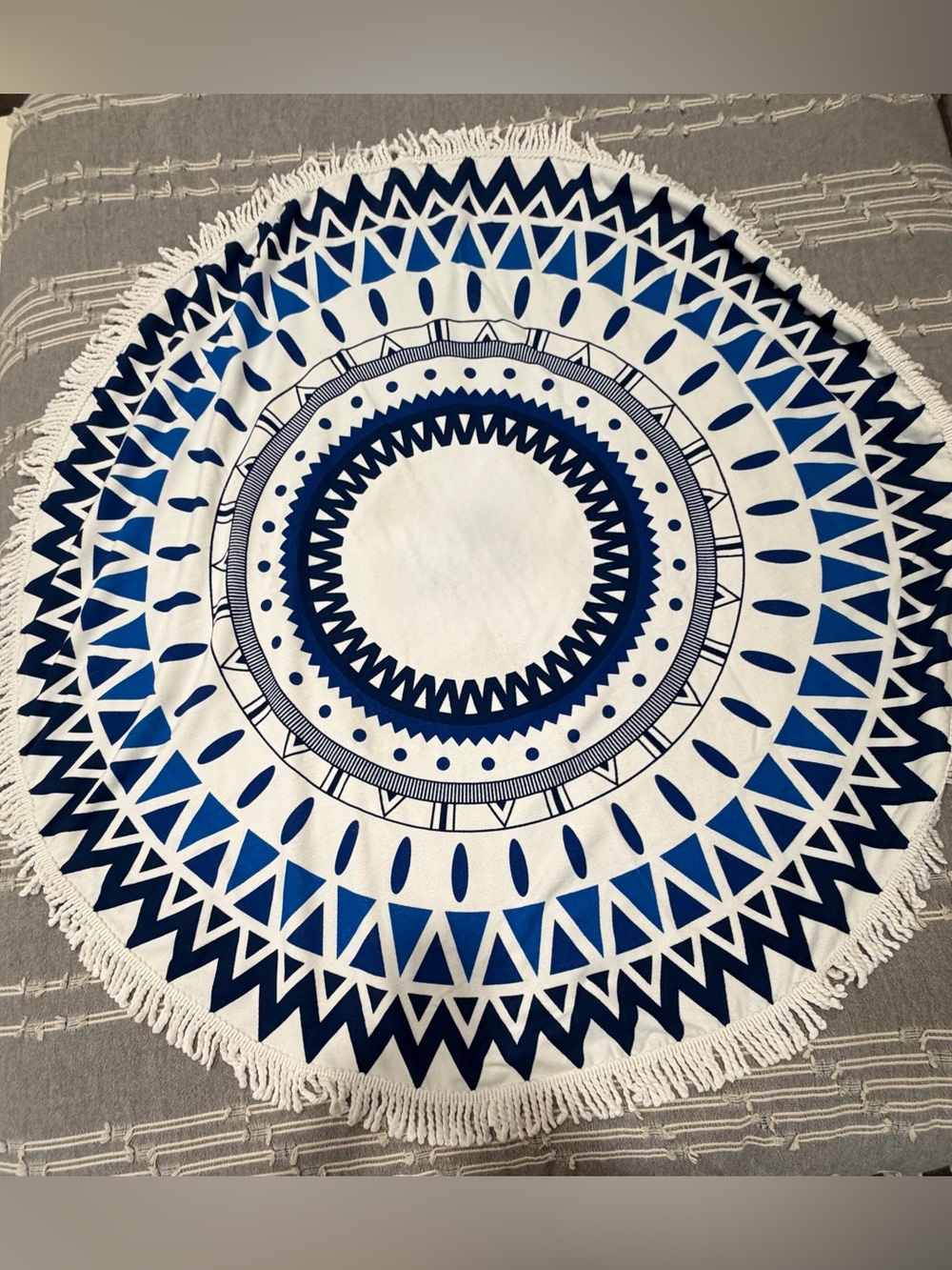 Blue Geometric Round Beach Towel